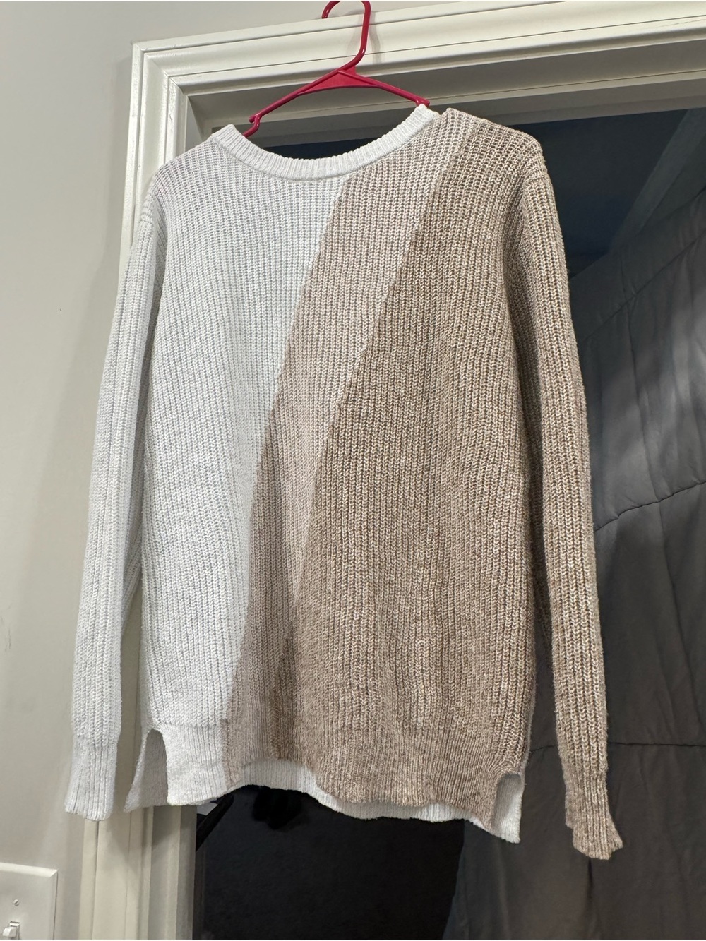 Pink Lily White and Beige Colorblock Crewneck Sweater